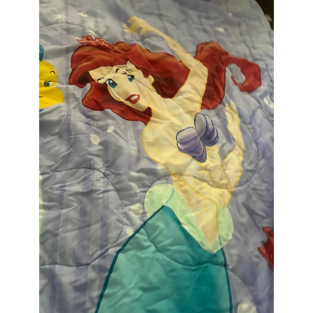 Vtg Disney The Little Mermaid Ariel Sebastian Reversible Comforter Purple - Picture 4 of 5